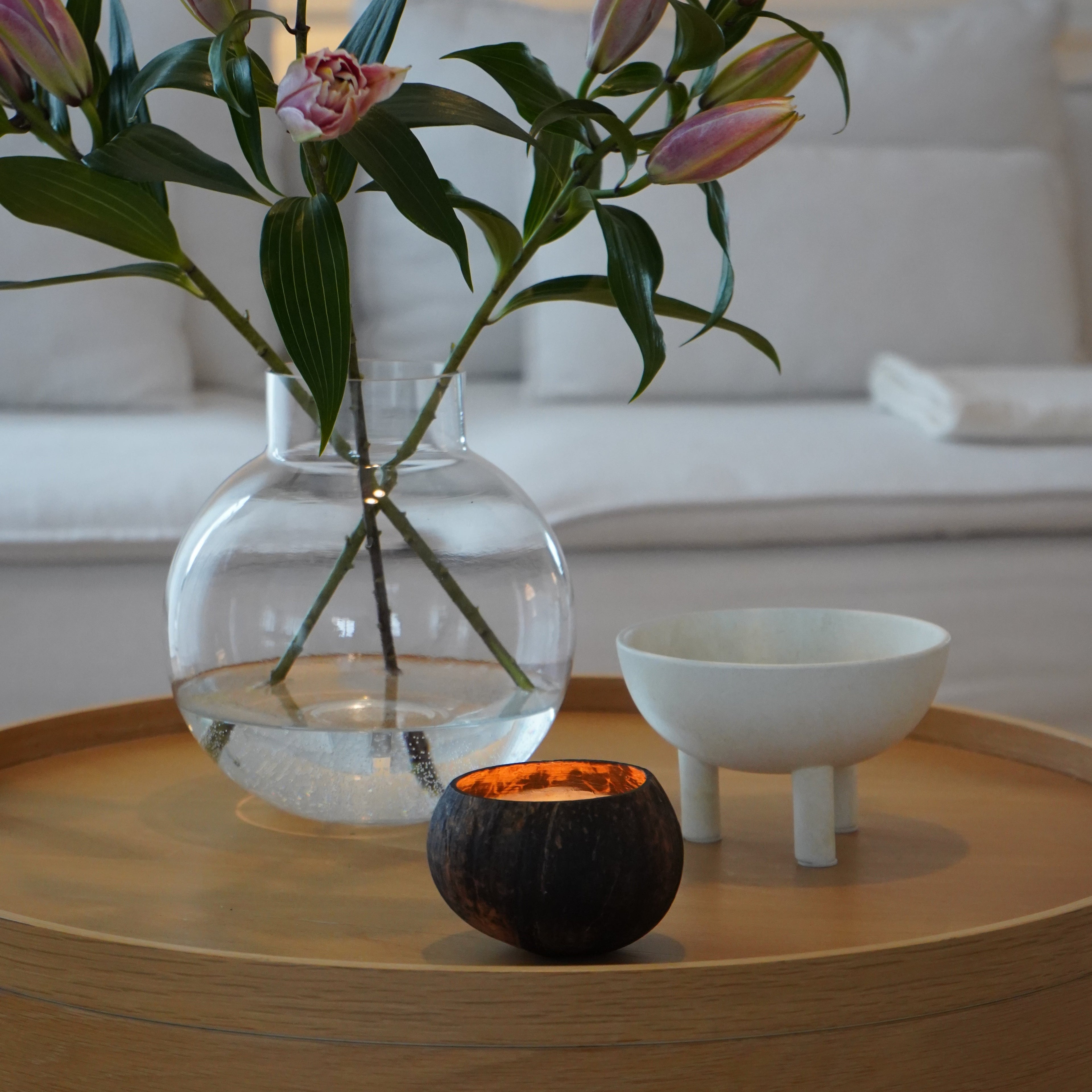 Kerze Kokosnuss Schale Natur mit Sojawachs