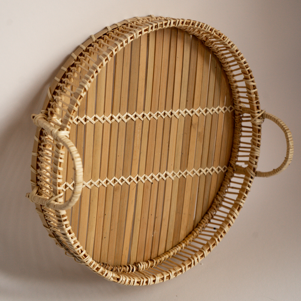 Tablett aus Bambus in Natur mit Griffen