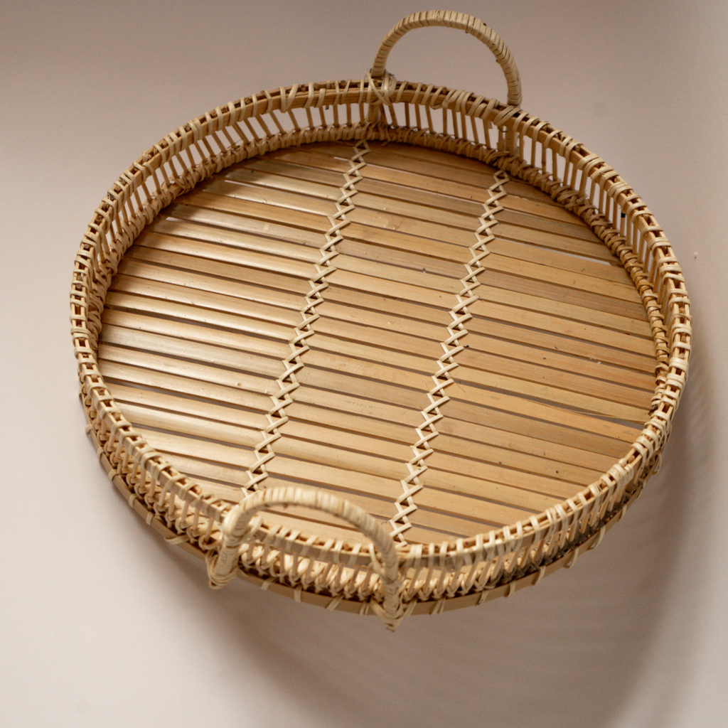 Tablett aus Bambus in Natur mit Griffen